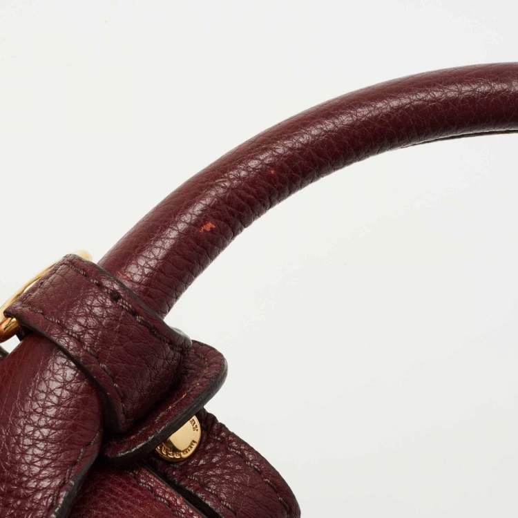 Pre Owned Burberry Burgundy Leather and House Check Fabric Medium Banner Tote