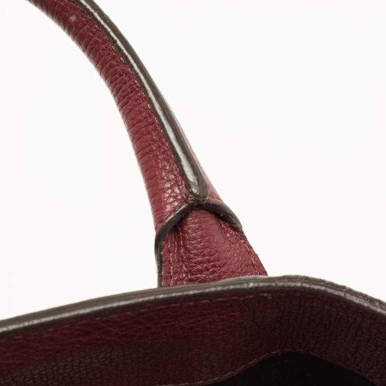 Pre Owned Burberry Burgundy Leather and House Check Fabric Medium Banner Tote