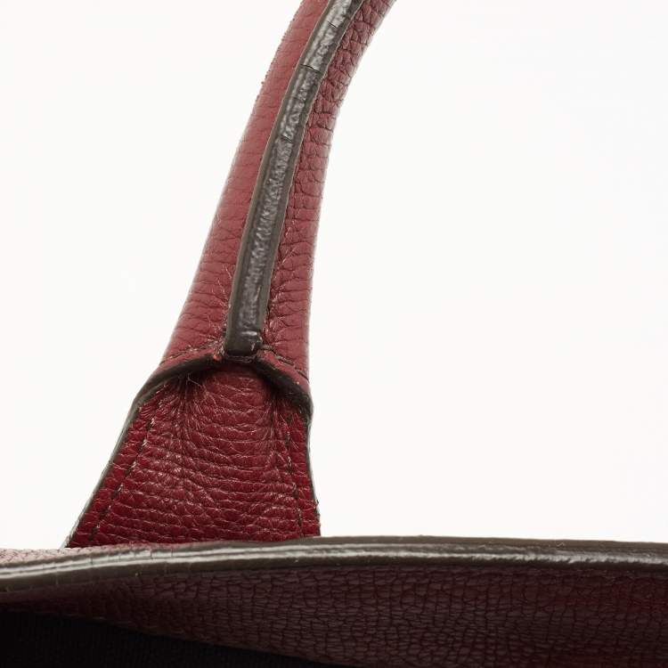Pre Owned Burberry Burgundy Leather and House Check Fabric Medium Banner Tote