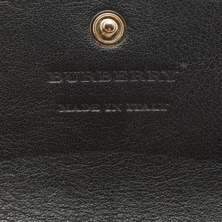 Pre Owned Burberry Black/Beige Housecheck Nylon and Leather Flap Compact Wallet