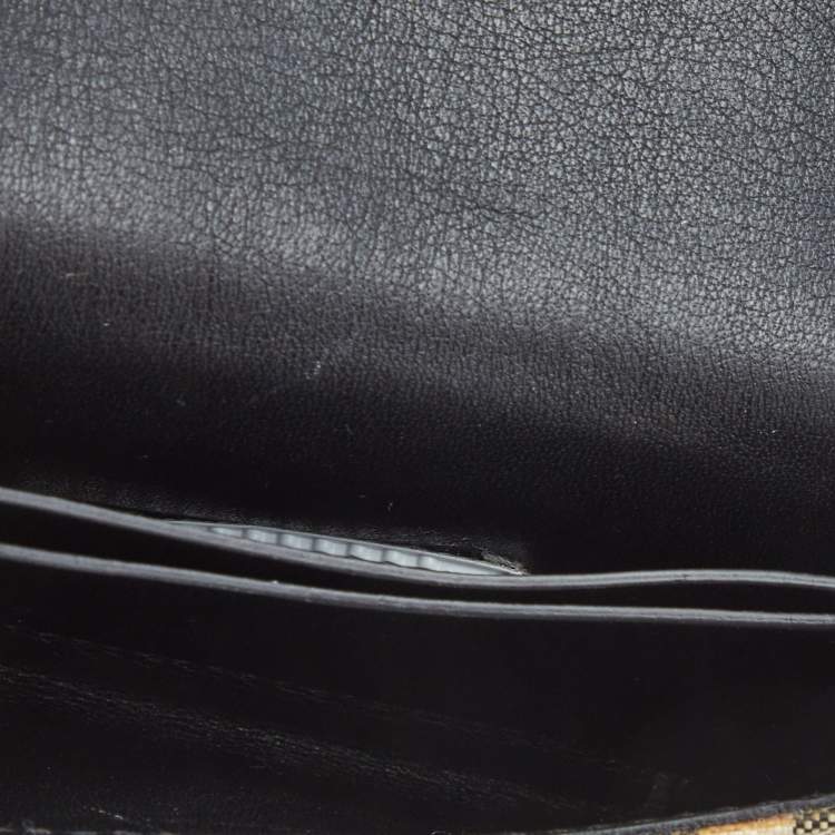 Pre Owned Burberry Black/Beige Housecheck Nylon and Leather Flap Compact Wallet