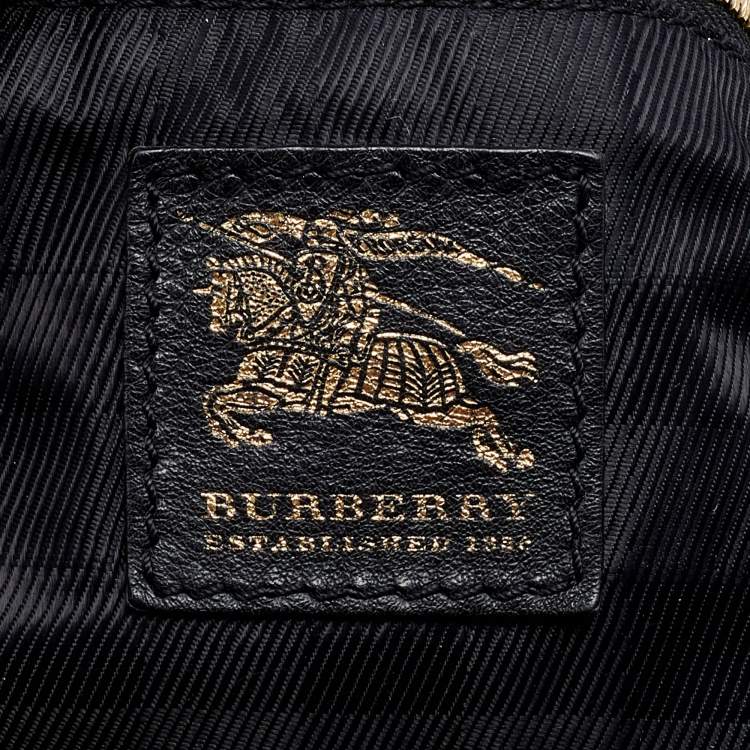 Pre Owned Burberry Beige/Black House Check Canvas and Leather Hoxton Hobo