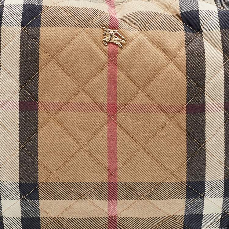 Pre Owned Burberry Beige/Black House Check Canvas and Leather Hoxton Hobo