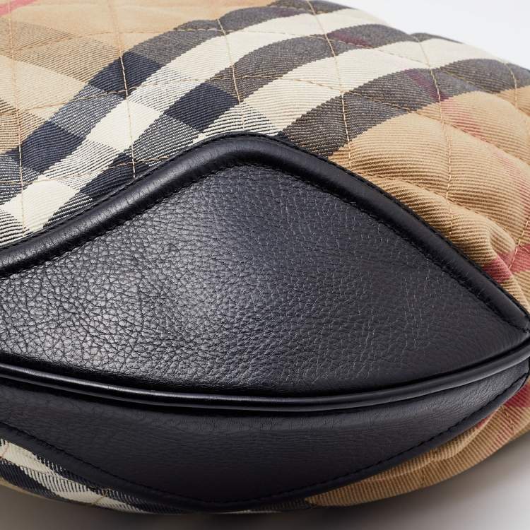 Pre Owned Burberry Beige/Black House Check Canvas and Leather Hoxton Hobo