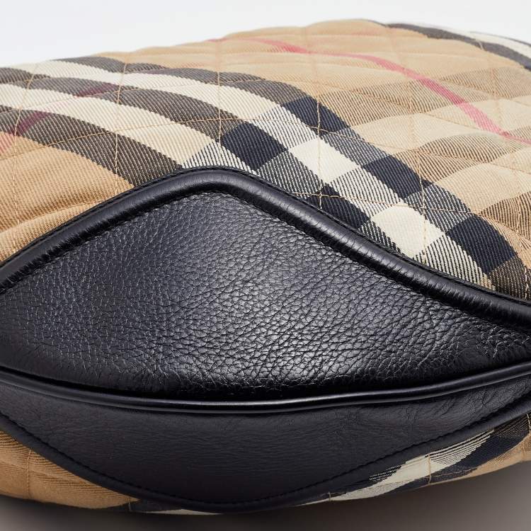 Pre Owned Burberry Beige/Black House Check Canvas and Leather Hoxton Hobo