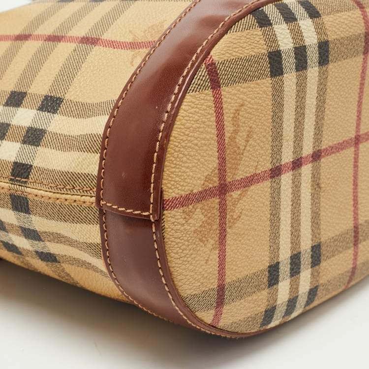 Pre Owned Burberry Beige/Brown Haymarket Coated Canvas and Leather Bucket Bag