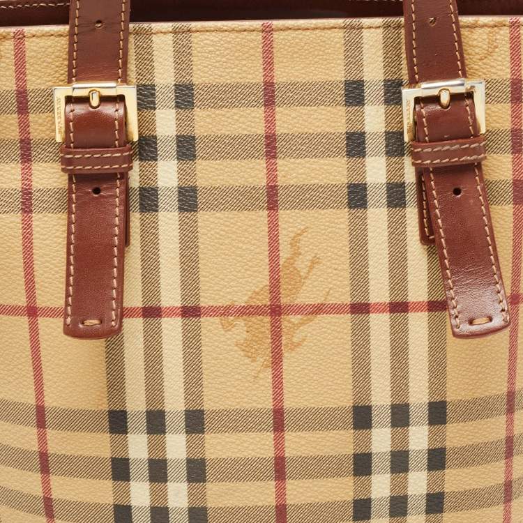 Pre Owned Burberry Beige/Brown Haymarket Coated Canvas and Leather Bucket Bag