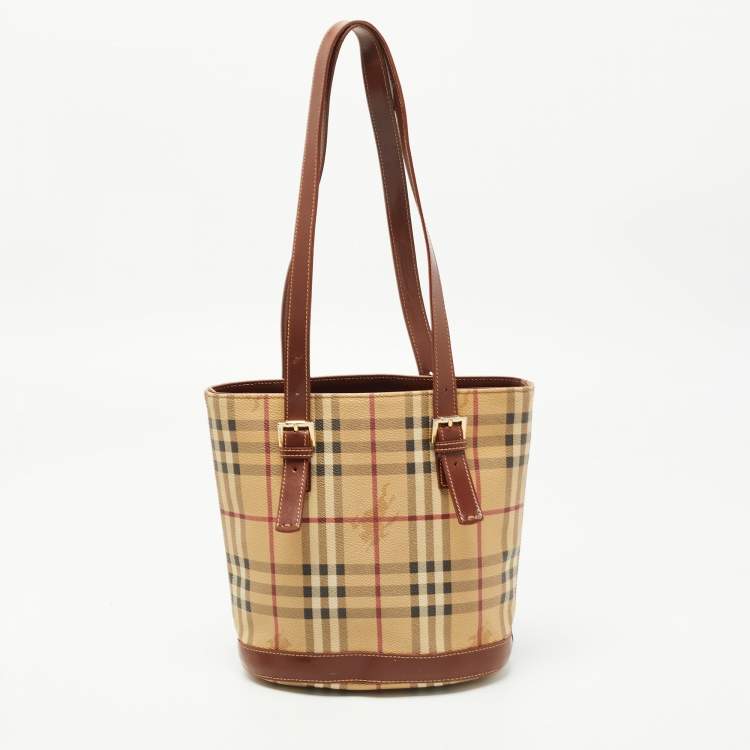 Burberry Bucket Beige Haymarket Check Coated Canvas and Leather