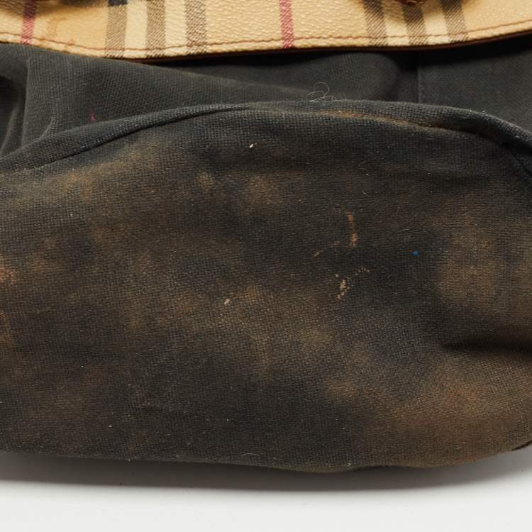 Pre Owned Burberry Beige/Brown Haymarket Coated Canvas and Leather Bucket Bag