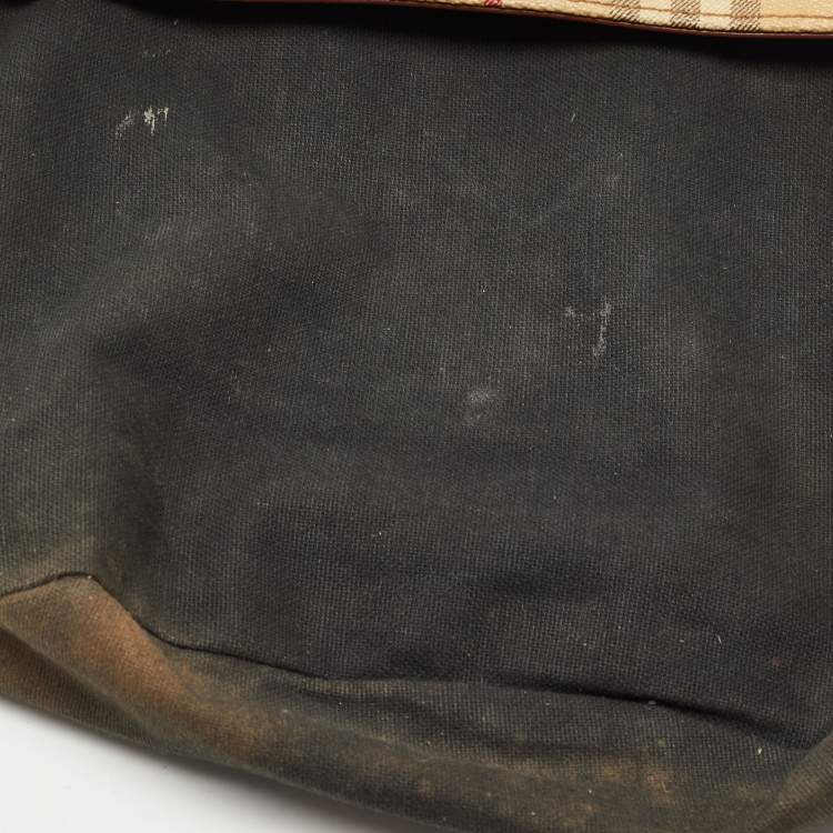 Pre Owned Burberry Beige/Brown Haymarket Coated Canvas and Leather Bucket Bag