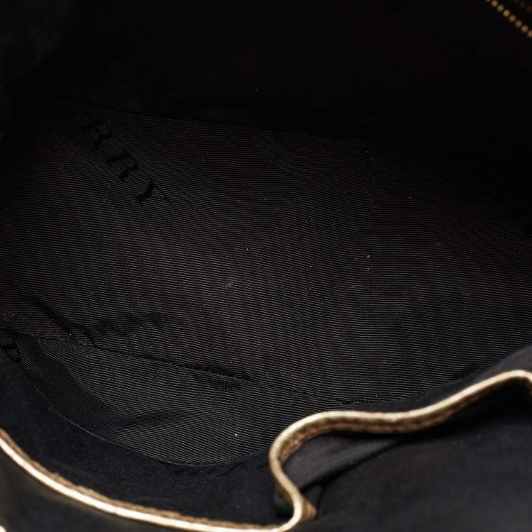 Pre Owned Burberry Gold Heritage Check Embossed Leather Small Orchard Bowler Bag