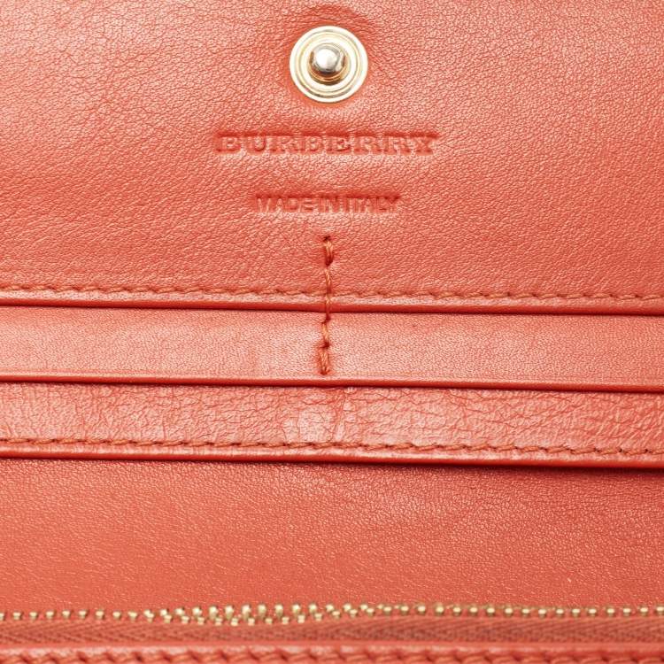 Pre Owned Burberry Brick Brown/Beige House Check Canvas and Leather Flap Continental Wallet