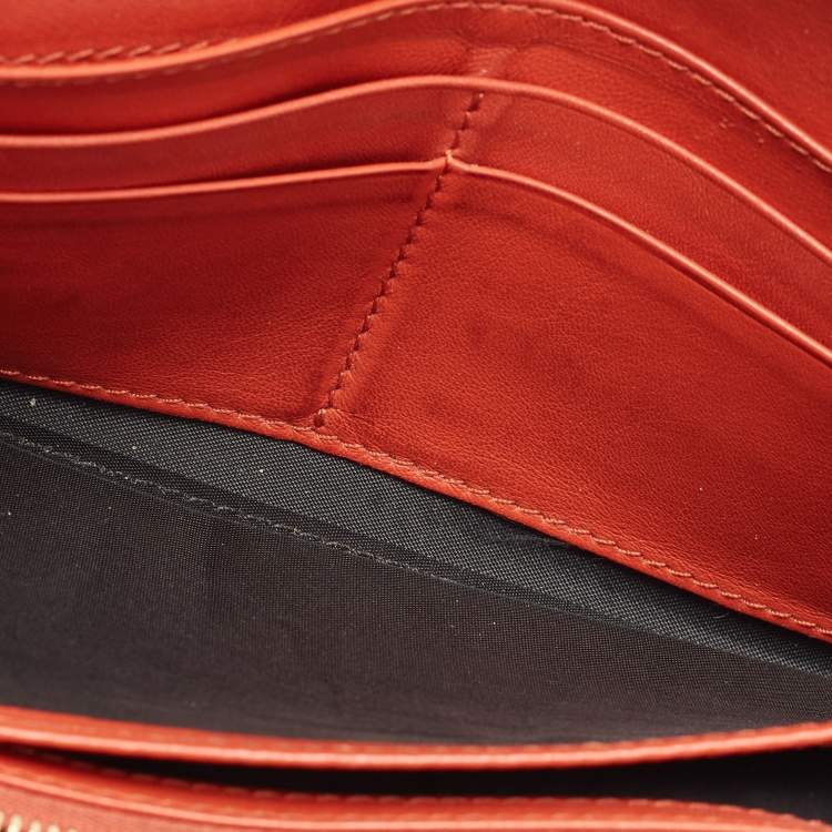 Pre Owned Burberry Brick Brown/Beige House Check Canvas and Leather Flap Continental Wallet