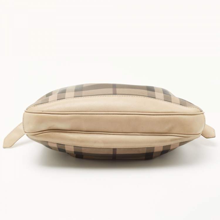 Pre Owned Burberry Cream/Grey Smoked Check PVC and Leather Small Brooklyn Hobo