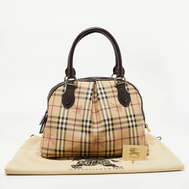 Pre Owned Burberry Beige/Brown Haymarket Check PVC and Leather Thornley Satchel