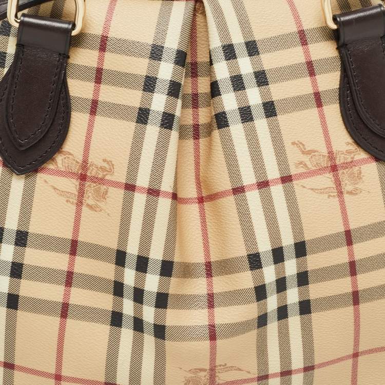 Pre Owned Burberry Beige/Brown Haymarket Check PVC and Leather Thornley Satchel