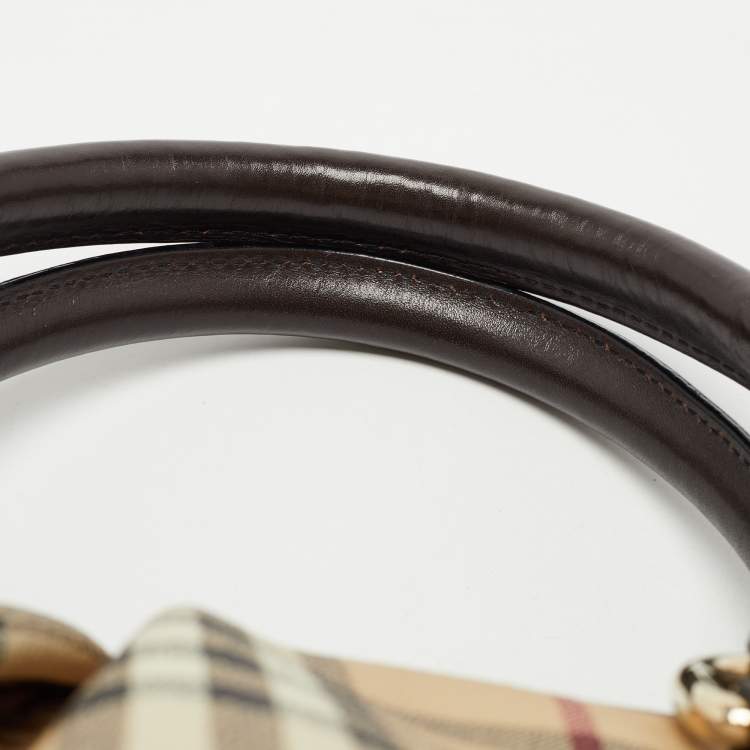 Pre Owned Burberry Beige/Brown Haymarket Check PVC and Leather Thornley Satchel