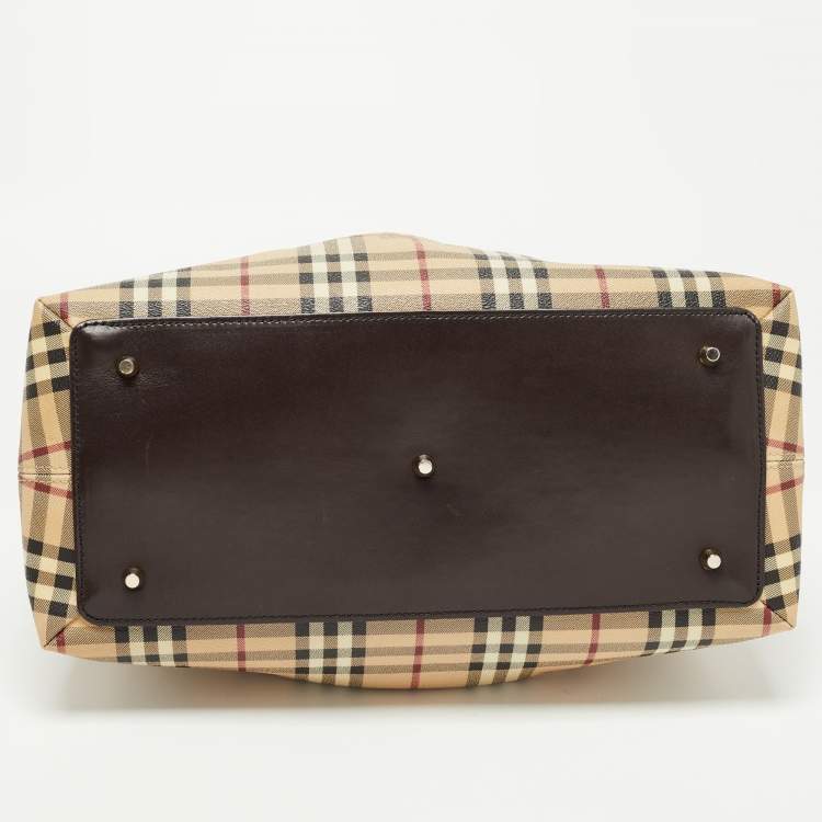 Pre Owned Burberry Beige/Brown Haymarket Check PVC and Leather Thornley Satchel