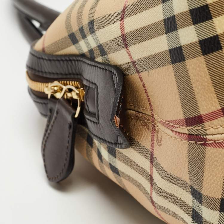 Pre Owned Burberry Beige/Brown Haymarket Check PVC and Leather Thornley Satchel
