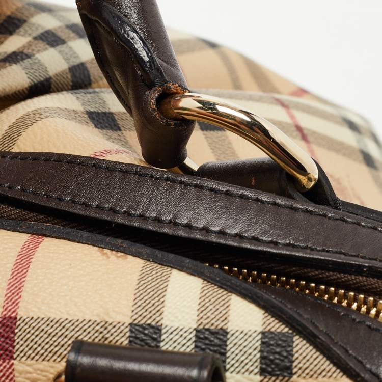 Pre Owned Burberry Beige/Brown Haymarket Check PVC and Leather Thornley Satchel
