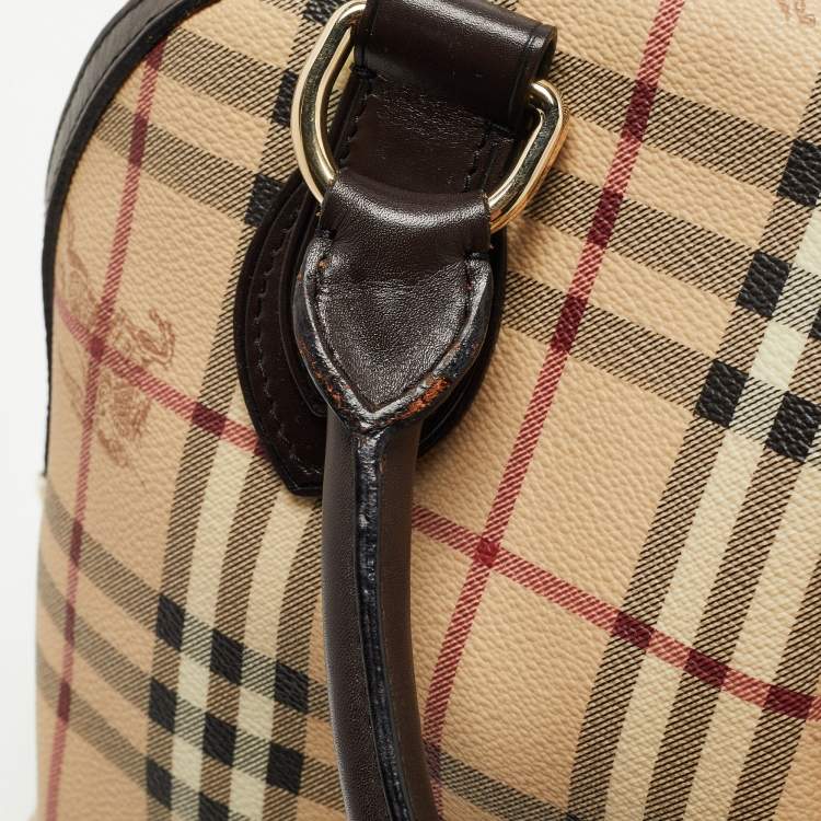 Pre Owned Burberry Beige/Brown Haymarket Check PVC and Leather Thornley Satchel
