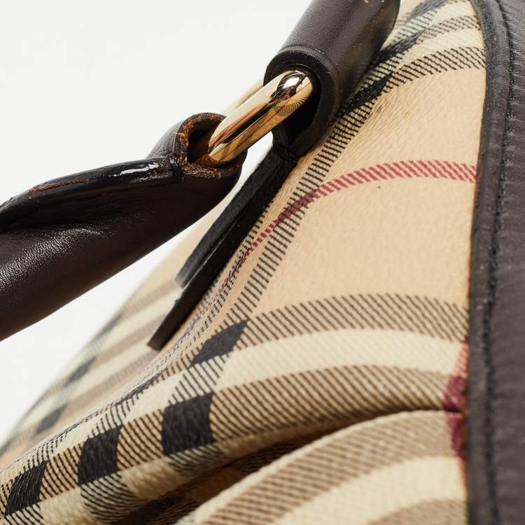 Pre Owned Burberry Beige/Brown Haymarket Check PVC and Leather Thornley Satchel