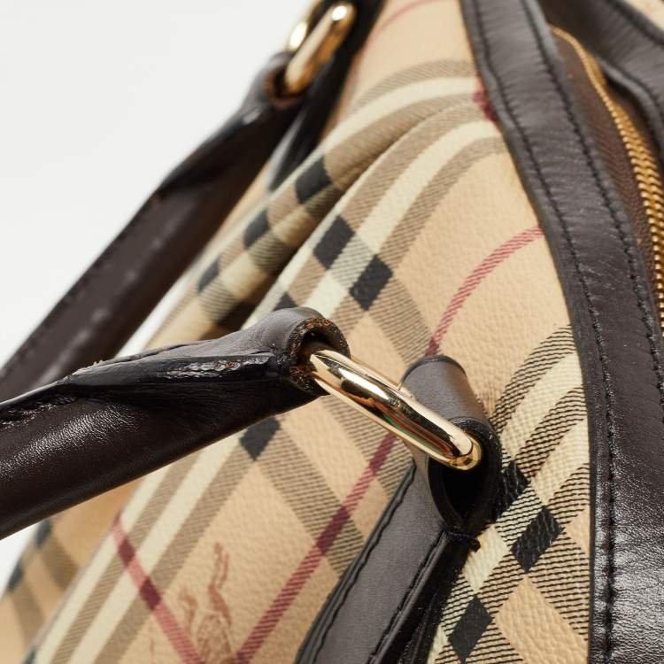 Pre Owned Burberry Beige/Brown Haymarket Check PVC and Leather Thornley Satchel
