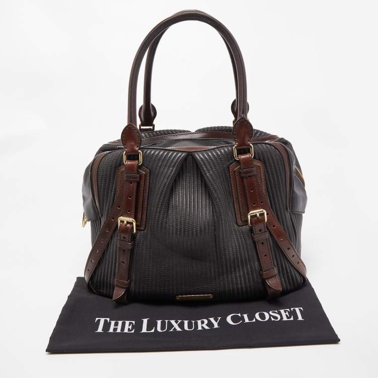 Pre Owned Burberry Dark Brown Pleated Leather Satchel