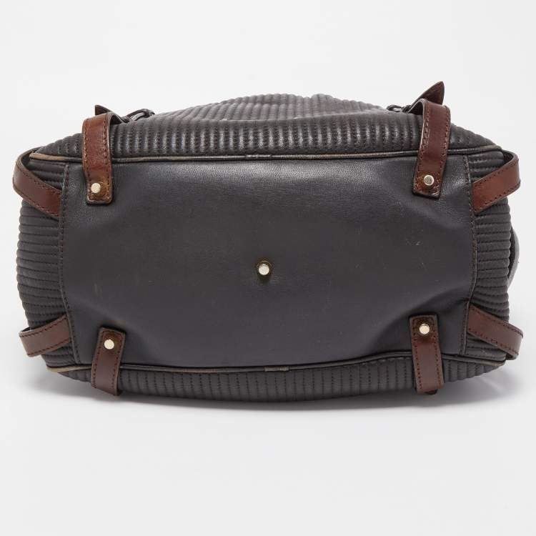 Pre Owned Burberry Dark Brown Pleated Leather Satchel