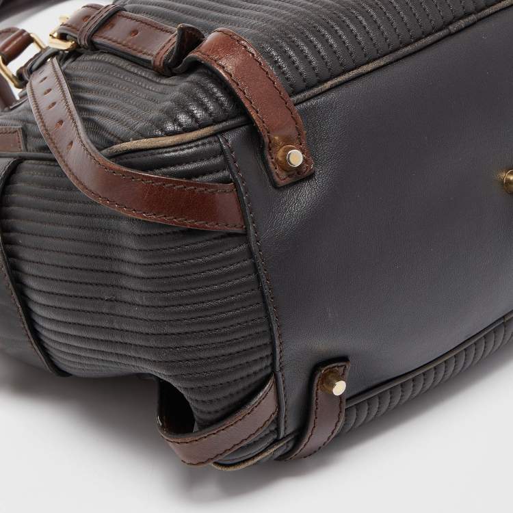 Pre Owned Burberry Dark Brown Pleated Leather Satchel