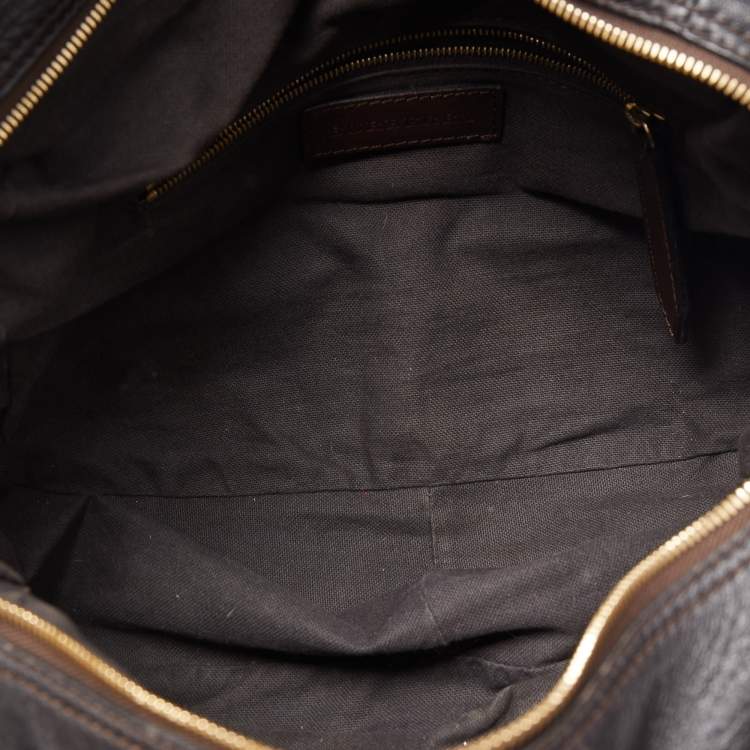 Pre Owned Burberry Dark Brown Pleated Leather Satchel