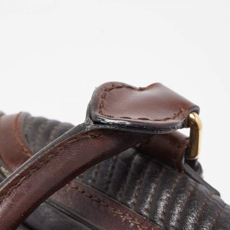 Pre Owned Burberry Dark Brown Pleated Leather Satchel