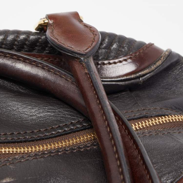 Pre Owned Burberry Dark Brown Pleated Leather Satchel