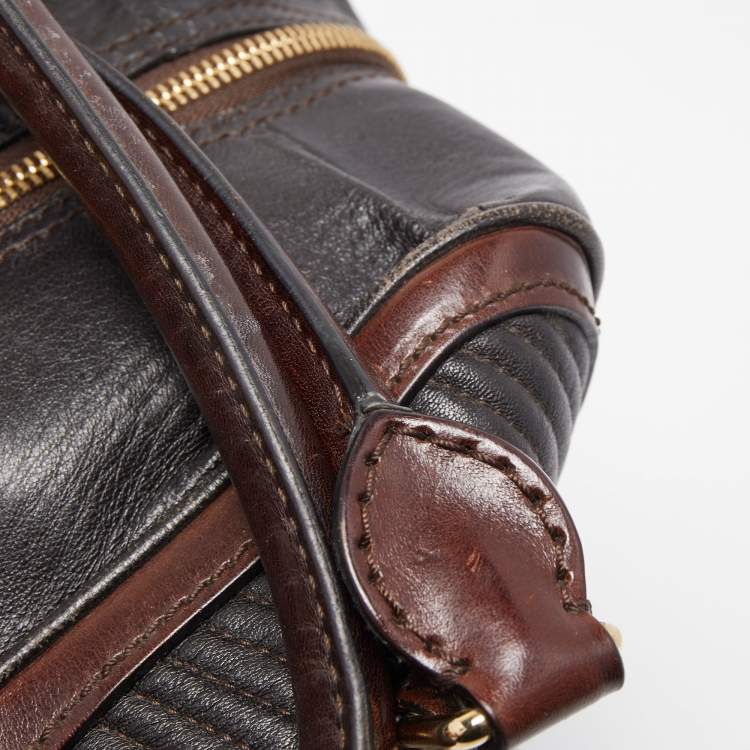 Pre Owned Burberry Dark Brown Pleated Leather Satchel