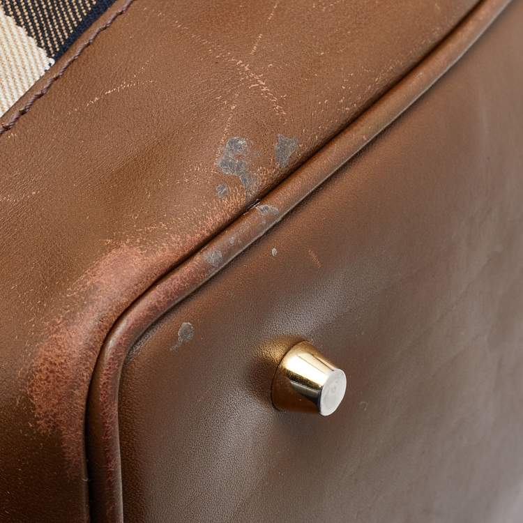 Pre Owned Burberry Beige/Brown Nova Check Canvas and Leather Small Hepburn Satchel