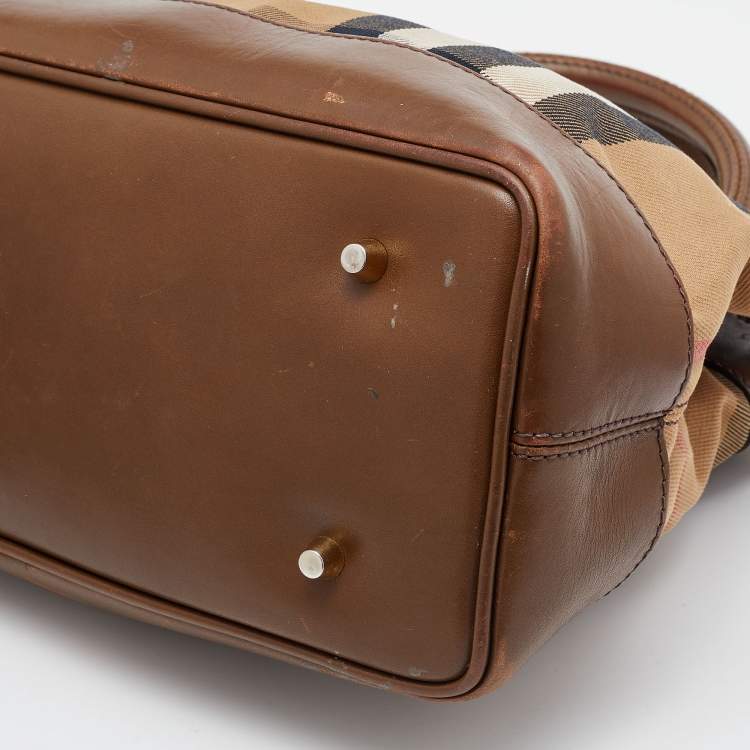 Pre Owned Burberry Beige/Brown Nova Check Canvas and Leather Small Hepburn Satchel