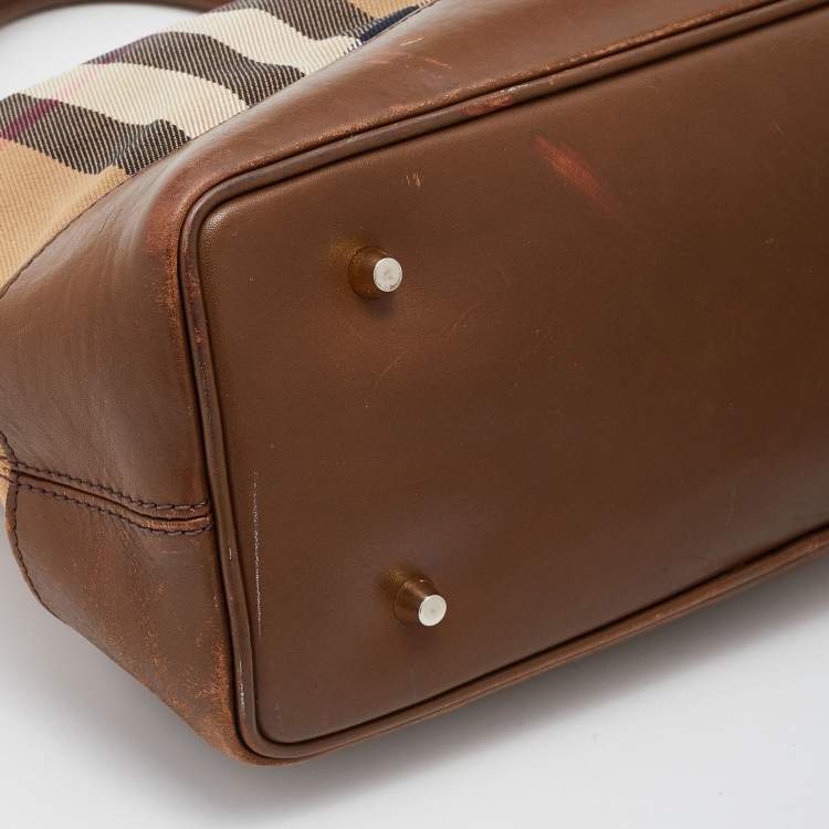 Pre Owned Burberry Beige/Brown Nova Check Canvas and Leather Small Hepburn Satchel