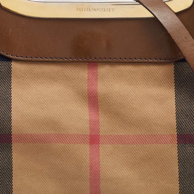 Pre Owned Burberry Beige/Brown Nova Check Canvas and Leather Small Hepburn Satchel