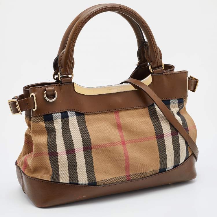 Pre Owned Burberry Beige/Brown Nova Check Canvas and Leather Small Hepburn Satchel
