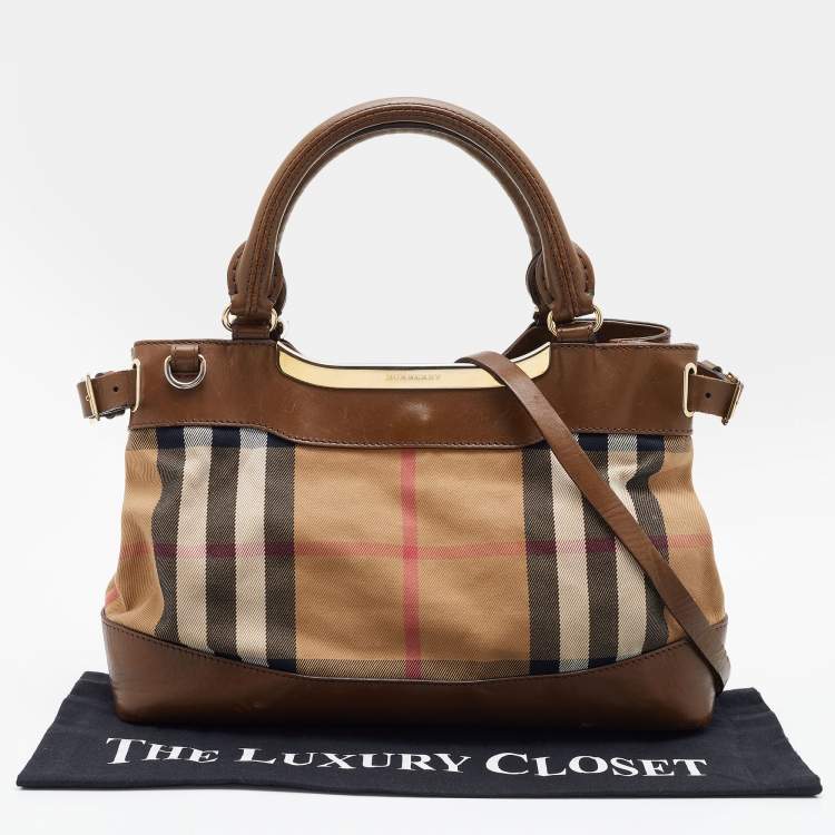 Pre Owned Burberry Beige/Brown Nova Check Canvas and Leather Small Hepburn Satchel