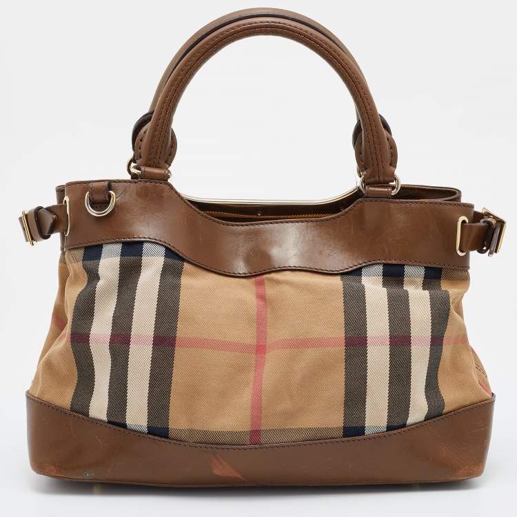 Pre Owned Burberry Beige/Brown Nova Check Canvas and Leather Small Hepburn Satchel