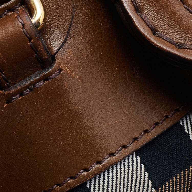 Pre Owned Burberry Beige/Brown Nova Check Canvas and Leather Small Hepburn Satchel