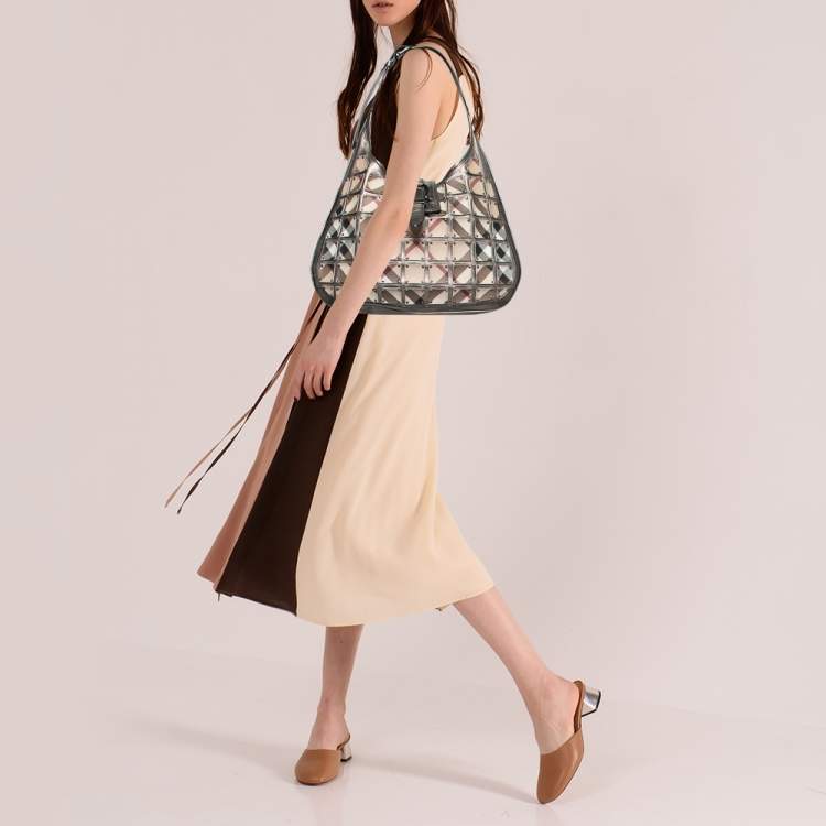 Pre Owned Burberry Gun Metal/Beige Nova Check Vinyl and Leather Brooke Warrior Hobo