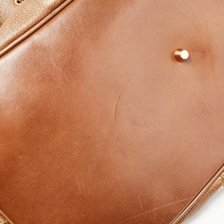 Pre Owned Burberry Brown Two Tone Leather Metal Stitch Lowry Tote