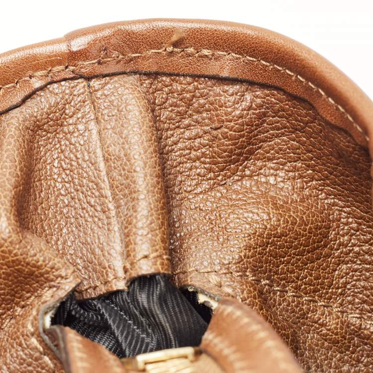 Pre Owned Burberry Brown Two Tone Leather Metal Stitch Lowry Tote