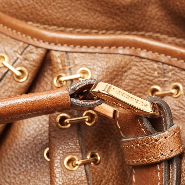 Pre Owned Burberry Brown Two Tone Leather Metal Stitch Lowry Tote