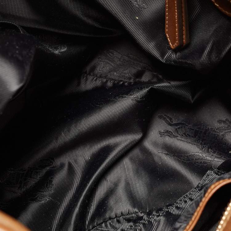 Pre Owned Burberry Brown Two Tone Leather Metal Stitch Lowry Tote
