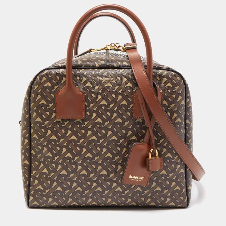 Pre Owned Burberry Multicolor TB Print Coated Canvas and Leather Cube Bucker Bag