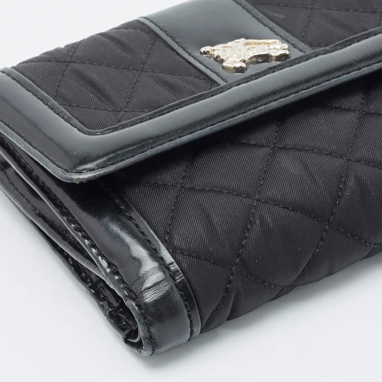 Pre Owned Burberry Black Nylon and Leather Compact Wallet