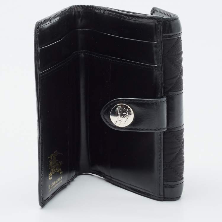 Pre Owned Burberry Black Nylon and Leather Compact Wallet